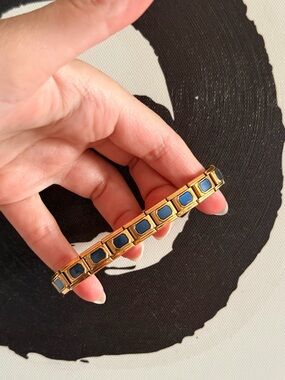 Gold-Tone & Navy Blue Italian Charm Bracelet | 18 Links | Stainless Steel